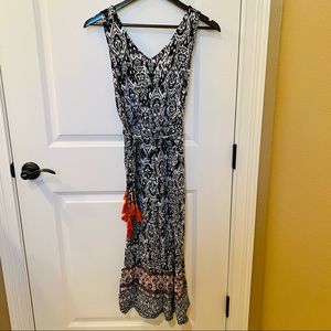 New Directions Petite Small Romper in Black and White with a Splash of Orange